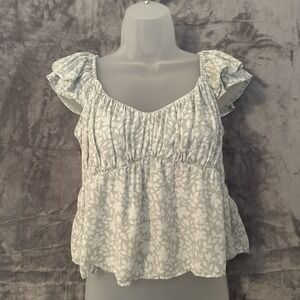 Abercrombie & Fitch Womens Size M Floral Fairy Y2K Crop Top Green Babydoll